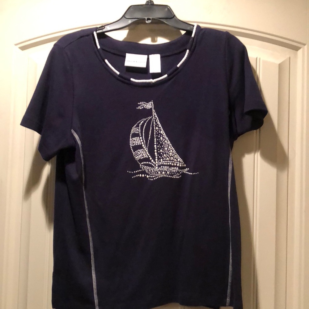 Alfred Dunner Navy Beaded Sailboat Top